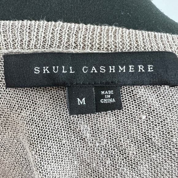 SKULL Cashmere Beige Black V-Neckline Long Sleeve Linen Pullover Sweater Size M - Picture 5 of 7